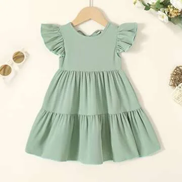 Toddler Baby Girl Boho Dress Linen Ruffle Sleeveless Casual Dress Kids Solid Floral Summer Beach Sun...