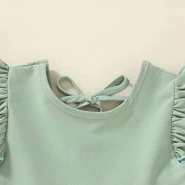 Toddler Baby Girl Boho Dress Linen Ruffle Sleeveless Casual Dress Kids Solid Floral Summer Beach Sundress(Green, 3-4T)