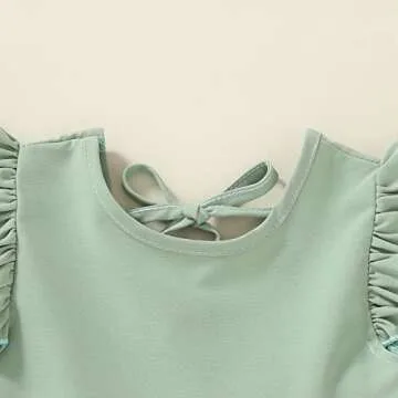 Toddler Baby Girl Boho Dress Linen Ruffle Sleeveless Casual Dress Kids Solid Floral Summer Beach Sundress(Green, 3-4T)