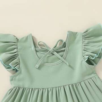 Toddler Baby Girl Boho Dress Linen Ruffle Sleeveless Casual Dress Kids Solid Floral Summer Beach Sundress(Green, 3-4T)