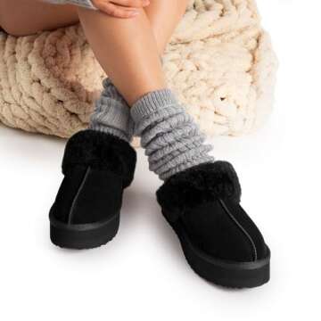 DREAM PAIRS Platform Slippers for Women Genuine Suede FuzzyEasy Cozy Memory Foam Waterproof Slippers...