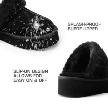 DREAM PAIRS Platform Slippers for Women Genuine Suede FuzzyEasy Cozy Memory Foam Waterproof Slippers Shoes for Indoor and Outdoor,Size 8,Black,SDSL2401W
