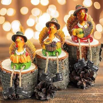 NEROSUN Thanksgiving Tabletop Decor, 3 Pack Resin Turkey Figurines Fall Decor for Autumn Indoor Home Desk Shelf Decorations