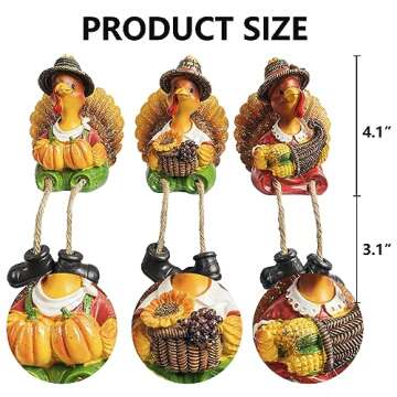 NEROSUN Thanksgiving Tabletop Decor, 3 Pack Resin Turkey Figurines Fall Decor for Autumn Indoor Home Desk Shelf Decorations
