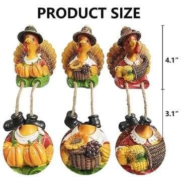 NEROSUN Thanksgiving Tabletop Decor, 3 Pack Resin Turkey Figurines Fall Decor for Autumn Indoor Home Desk Shelf Decorations