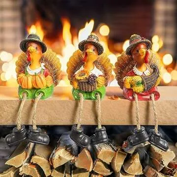 NEROSUN Thanksgiving Tabletop Decor, 3 Pack Resin Turkey Figurines Fall Decor for Autumn Indoor Home Desk Shelf Decorations