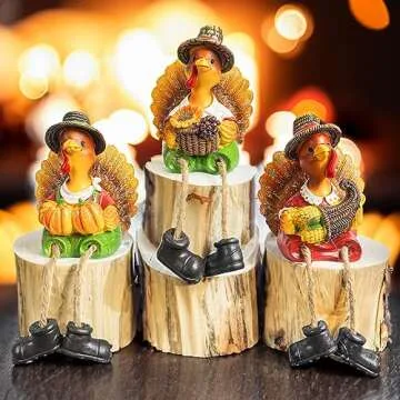 NEROSUN Thanksgiving Tabletop Decor, 3 Pack Resin Turkey Figurines Fall Decor for Autumn Indoor Home Desk Shelf Decorations