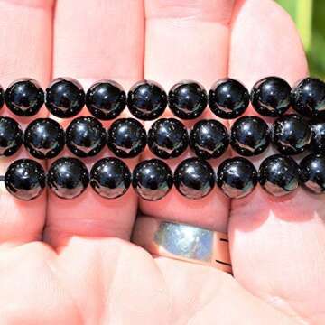 Zenergy Gems Charged Premium Natural Crystal 8mm Bead Bracelet + Moroccan Selenite Charging Crystal [Included] (Black Tourmaline (Himalayan))