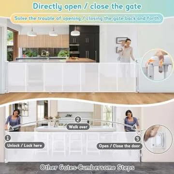 140'' Retractable Baby Gates Extra Wide,34" Tall Retractable Dog Gate for Doorways, Security Upgrade Reinforcement Rods Extra Long Retractable Baby Gate for Stairs, Indoor/Outdoor Retractable Gate - W