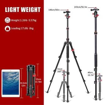 59" Camera Tripod, Premium Tripod for DSLR Camera, Lightweight and Compact Aluminum Tripod with 360 Degree Panorama Ball Head, Monopod with Phone Clip and Remote for Smartphone, 17.6lbs Load