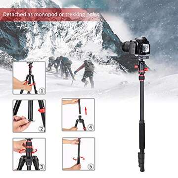 59" Camera Tripod, Premium Tripod for DSLR Camera, Lightweight and Compact Aluminum Tripod with 360 Degree Panorama Ball Head, Monopod with Phone Clip and Remote for Smartphone, 17.6lbs Load