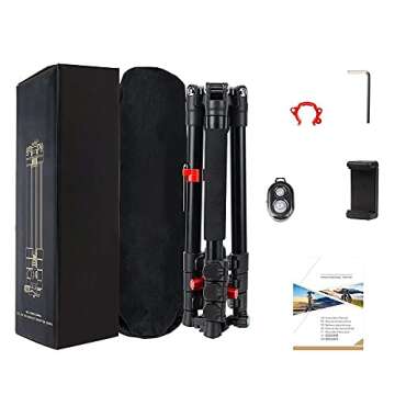 59" Camera Tripod, Premium Tripod for DSLR Camera, Lightweight and Compact Aluminum Tripod with 360 Degree Panorama Ball Head, Monopod with Phone Clip and Remote for Smartphone, 17.6lbs Load