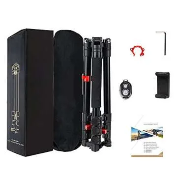 59" Camera Tripod, Premium Tripod for DSLR Camera, Lightweight and Compact Aluminum Tripod with 360 Degree Panorama Ball Head, Monopod with Phone Clip and Remote for Smartphone, 17.6lbs Load