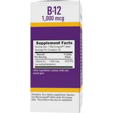 Superior Source No Shot Vitamin B12 Methylcobalamin 1000 mcg, Quick Dissolve MicroLingual Tablets, 60 Count, Active Form of B12, Supports Energy Production, Nervous System Support, Non-GMO