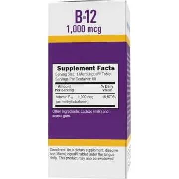 Superior Source No Shot Vitamin B12 Methylcobalamin 1000 mcg, Quick Dissolve MicroLingual Tablets, 60 Count, Active Form of B12, Supports Energy Production, Nervous System Support, Non-GMO