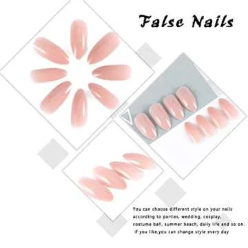 Evild Nude Press on Nails Medium Almond Fake Stiletto Nails Press on Acrylic Nails Solid Color for Women and Girls