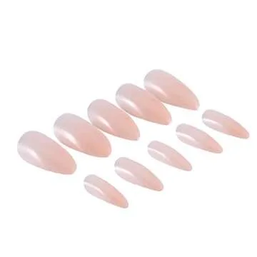 Evild Nude Press on Nails Medium Almond Fake Stiletto Nails Press on Acrylic Nails Solid Color for Women and Girls