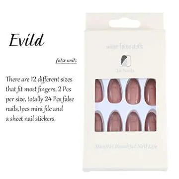 Evild Nude Press on Nails Medium Almond Fake Stiletto Nails Press on Acrylic Nails Solid Color for Women and Girls