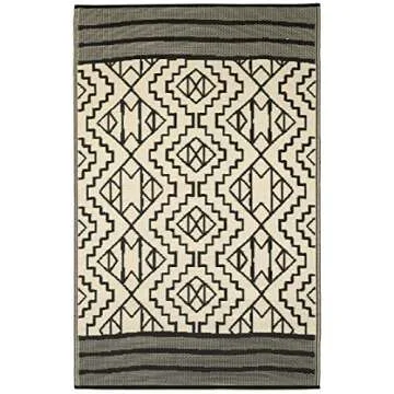 Fab Habitat Outdoor Rug - Waterproof, Fade Resistant, Crease-Free - Premium Recycled Plastic - Tribal Boho Neutral - Large Patio, Deck, Sunroom, Camping, RV - Kilimanjaro - Black - 6 x 9 ft
