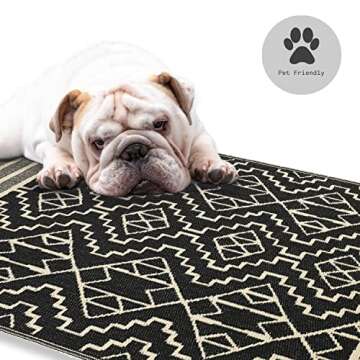 Fab Habitat Outdoor Rug - Waterproof, Fade Resistant, Crease-Free - Premium Recycled Plastic - Tribal Boho Neutral - Large Patio, Deck, Sunroom, Camping, RV - Kilimanjaro - Black - 6 x 9 ft