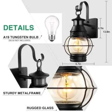 Lamomo Outdoor Wall Light, Motion Sensor Porch Lights Outdoor Wall Light Fixture,Black Dusk to Dawn Exterior Lighting for House Waterproof Anti-Rust Wall Mount Lantern for Outside,Garage(NO Bulb)