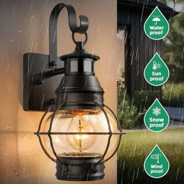 Lamomo Outdoor Wall Light, Motion Sensor Porch Lights Outdoor Wall Light Fixture,Black Dusk to Dawn Exterior Lighting for House Waterproof Anti-Rust Wall Mount Lantern for Outside,Garage(NO Bulb)