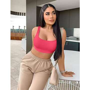 GOBLES Women's Sexy Summer Basic Solid Sleeveless Stretch Crop Tank Top