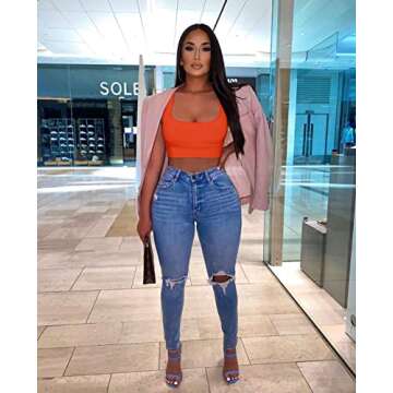 GOBLES Women's Sexy Summer Basic Solid Sleeveless Stretch Crop Tank Top