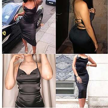 JUMISEE Women Neon Satin Sexy Bodycon Elegant Backless Long Midi Dress for Cocktail Party Clubwear (...