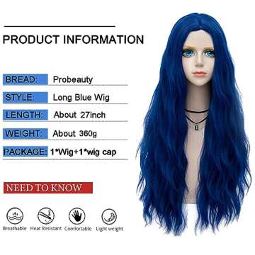Probeauty Blue Wig Long Royal Blue Bride Wig for Women Synthetic Wigs Long Curly Wave Cosplay Wig fo...
