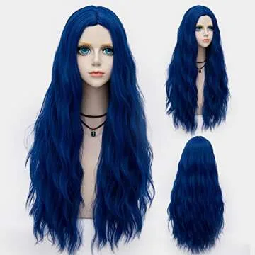 Probeauty Blue Wig Long Royal Blue Bride Wig for Women Synthetic Wigs Long Curly Wave Cosplay Wig for Halloween Corpse Costume
