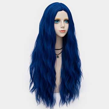 Probeauty Blue Wig Long Royal Blue Bride Wig for Women Synthetic Wigs Long Curly Wave Cosplay Wig for Halloween Corpse Costume