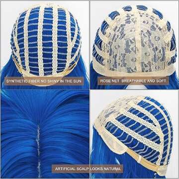 Probeauty Blue Wig Long Royal Blue Bride Wig for Women Synthetic Wigs Long Curly Wave Cosplay Wig for Halloween Corpse Costume