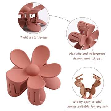 6PCS Matte Flower Large Hair Clips For Women Thick Hair, Non Slip Strong Hold For Thin Hair, Big Cute Daisy Hair Accessories For Girls Valentine's Day Gifts Holiday, 6 Colors