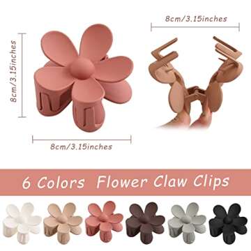 6PCS Matte Flower Large Hair Clips For Women Thick Hair, Non Slip Strong Hold For Thin Hair, Big Cute Daisy Hair Accessories For Girls Valentine's Day Gifts Holiday, 6 Colors