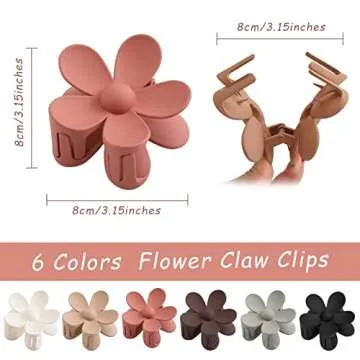 6PCS Matte Flower Large Hair Clips For Women Thick Hair, Non Slip Strong Hold For Thin Hair, Big Cute Daisy Hair Accessories For Girls Valentine's Day Gifts Holiday, 6 Colors