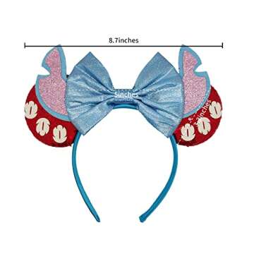 MADO Mouse Ears Headband for Women Girls, Glitter Stitch Headband Princess Dress up Decorations Party favors park hair accessories (BLUE PINK EARS)
