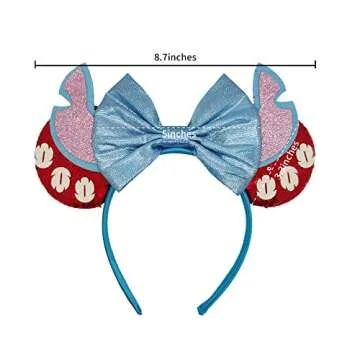 MADO Mouse Ears Headband for Women Girls, Glitter Stitch Headband Princess Dress up Decorations Party favors park hair accessories (BLUE PINK EARS)