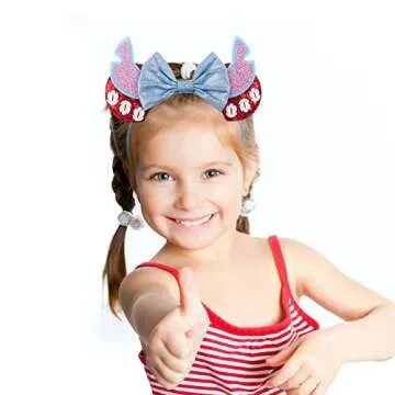 MADO Mouse Ears Headband for Women Girls, Glitter Stitch Headband Princess Dress up Decorations Party favors park hair accessories (BLUE PINK EARS)