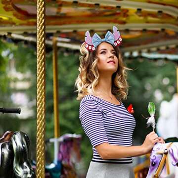 MADO Mouse Ears Headband for Women Girls, Glitter Stitch Headband Princess Dress up Decorations Party favors park hair accessories (BLUE PINK EARS)