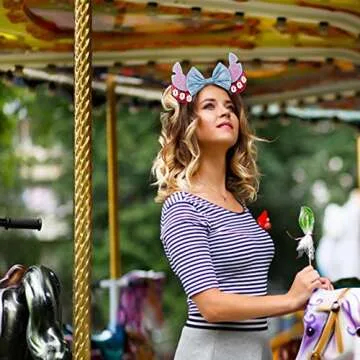 MADO Mouse Ears Headband for Women Girls, Glitter Stitch Headband Princess Dress up Decorations Party favors park hair accessories (BLUE PINK EARS)