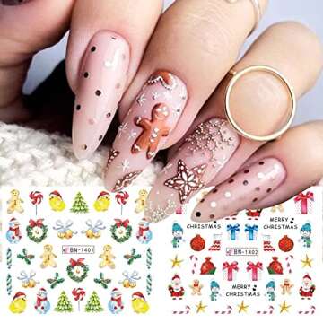 Christmas Nail Art Stickers, Snowflake Nail Decals Water Transfer Colorful Snowmen Reindeer Bell Merry Christmas Happy New Year Xmas Tree Winter Nail Tattoo Stickers (12 Sheets)