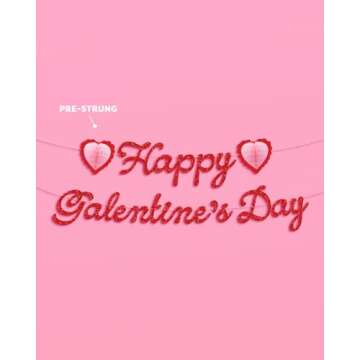xo, Fetti Happy Galentine's Day Banner - Red Glitter, 5 Ft. | 3D Heart Garland, Valentine's Dinner D...