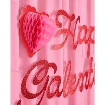 xo, Fetti Happy Galentine's Day Banner - Red Glitter, 5 Ft. | 3D Heart Garland, Valentine's Dinner Decoration, Vday Party Sign, Girl's Night Photoshoot Backdrop
