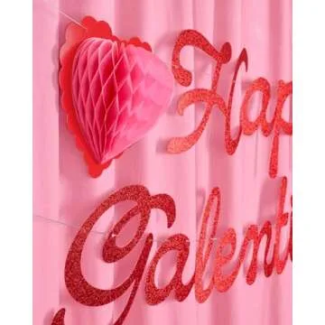 xo, Fetti Happy Galentine's Day Banner - Red Glitter, 5 Ft. | 3D Heart Garland, Valentine's Dinner Decoration, Vday Party Sign, Girl's Night Photoshoot Backdrop