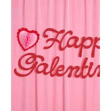 xo, Fetti Happy Galentine's Day Banner - Red Glitter, 5 Ft. | 3D Heart Garland, Valentine's Dinner Decoration, Vday Party Sign, Girl's Night Photoshoot Backdrop