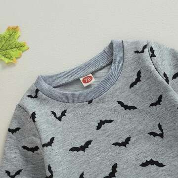 YINGISFITM Baby Girl Boy Halloween Outfits Bumpkin Spook Crewneck Sweatshirt Top Pants Set Toddler Neutral Fall Winter Clothes (Dark Gray-Bat, 18-24 Months)