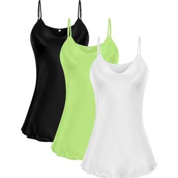 Syhood 3 Pack Women's Silk Nightgown, Satin Sleepwear Adjustable Spaghetti Strap Nightwear Chemise V Neck Slip Dress