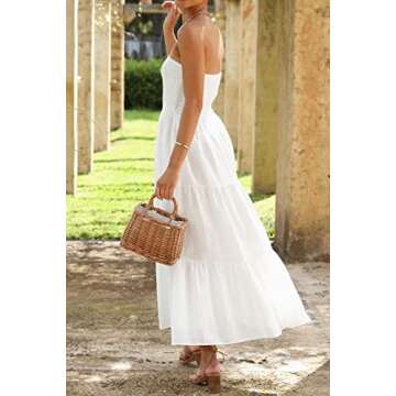 LILLUSORY Summer Dresses for Women 2023 Sundresses Sun Dress Smocked Vacation Beach Trendy Strapless Long Maxi Dresses with Pockets White
