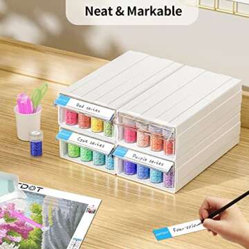 ARTDOT Diamond Art Storage Containers, 4 Pack Stackable Bead Organizers with 128 Slots and Diamond Painting Accessories and Tools for Beads Nail Pill Rhinestones Seed